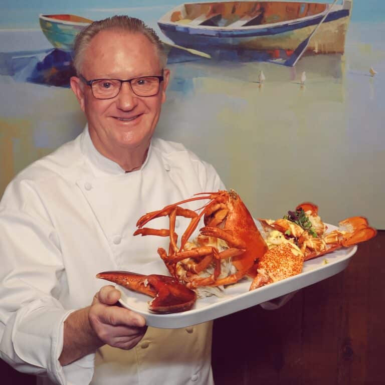 Owner Chef Mike Rumplik with 3 lbs Lazy Man’s Lobstah at The Nauti Lobstah